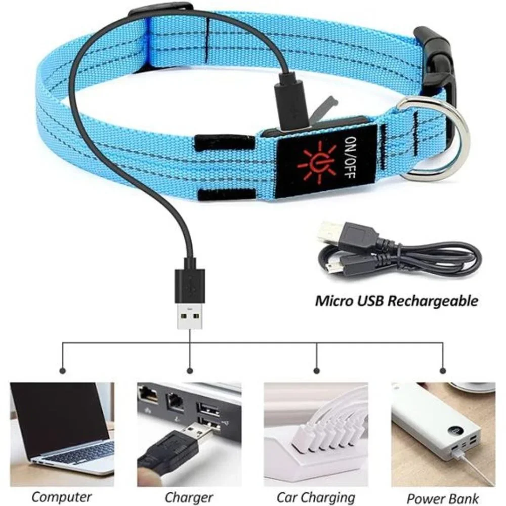 Led Dog Collar, Rechargeable Light Up Collar Waterproof, Blue